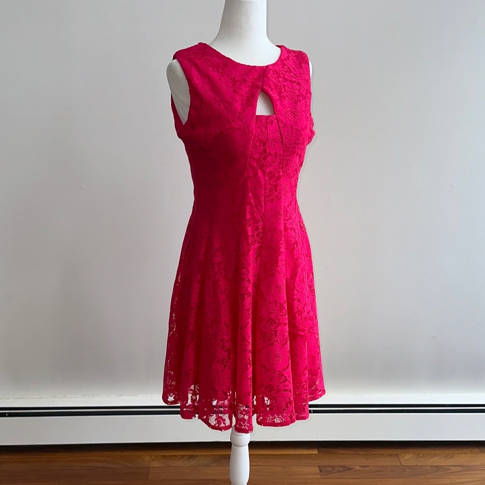 Chic Fuchsia Lace Mini Dress